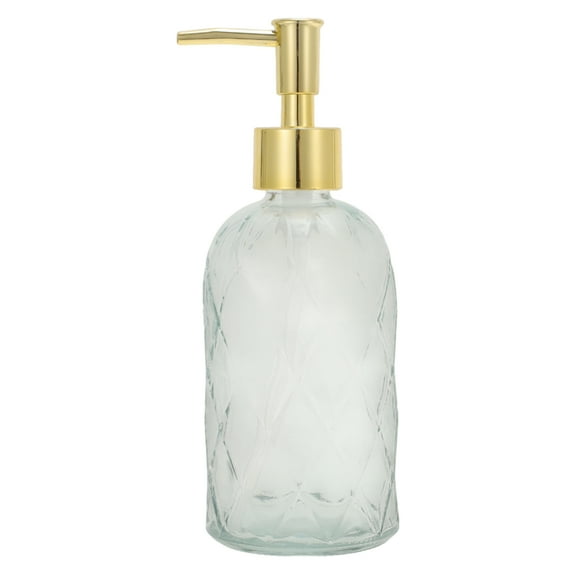 Unique Bargains 1 Pc Reusable Cylinder Argyle Soap Dispenser 12.17oz Clear Gold Tone