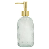 Unique Bargains 1 Pc Reusable Cylinder Argyle Soap Dispenser 12.17oz Clear Gold Tone
