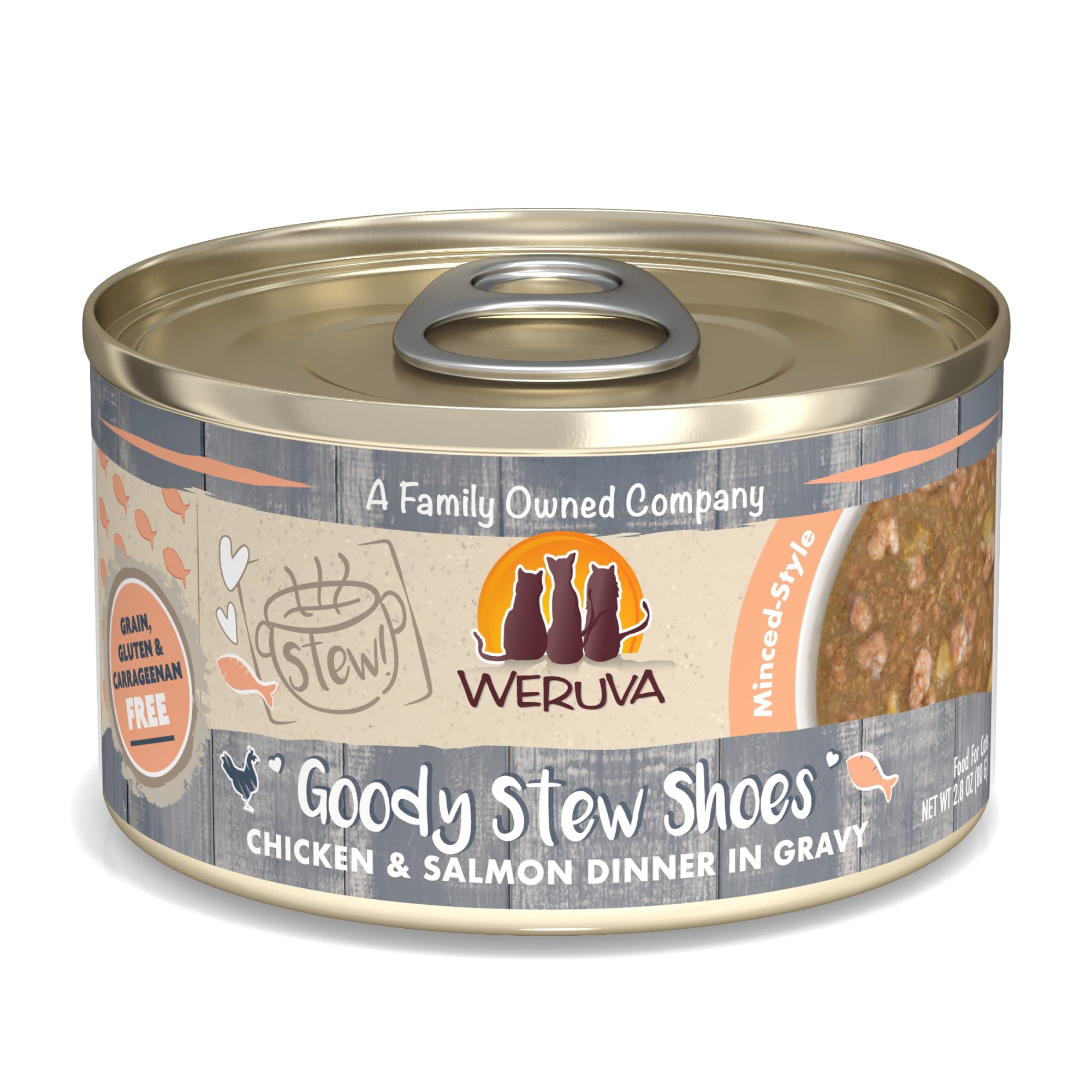 Weruva Stew! Goody Stew Shoes Chicken & Salmon Dinner in Gravy Wet Cat Food, 2.8 oz., Case of 12