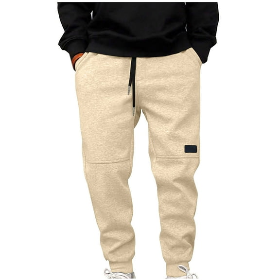 lmcalzta Sweatpants for Men Fleece Lined Drawstring Elastic Waisted Pants Fall Winter Thermal Casual Trousers