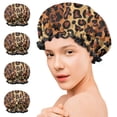 thumbnail image 7 of Shower Caps,Orange and Brown Leopard Pattern Waterproof Shower Cap for Women 4 Pieces,Double Reusable Hair Cover for Shower PEVA Elastic Stretch Hem, 7 of 7