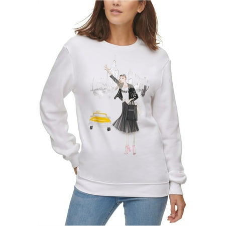 DKNY Women's Graphic Print Sweatshirt White Size X-Large