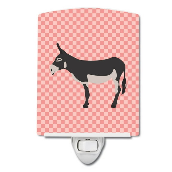 Caroline's Treasures BB7844CNL Mammoth Jack Donkey Pink Check Ceramic Night Light, 6x4x3", multicolor
