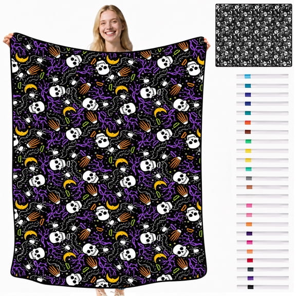 DIY Coloring Blanket with 24 Color Marker for Adult Teen Children