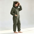 thumbnail image 4 of JOANKDMI Tween Girls Fuzzy Fleece Size 11-12 Onesie Pajamas with Cute Ears Hood and Pockets Zipper One Piece Jumpsuit Warm Fluffy Sleepwear for Winter Lounge Homewear, 4 of 7