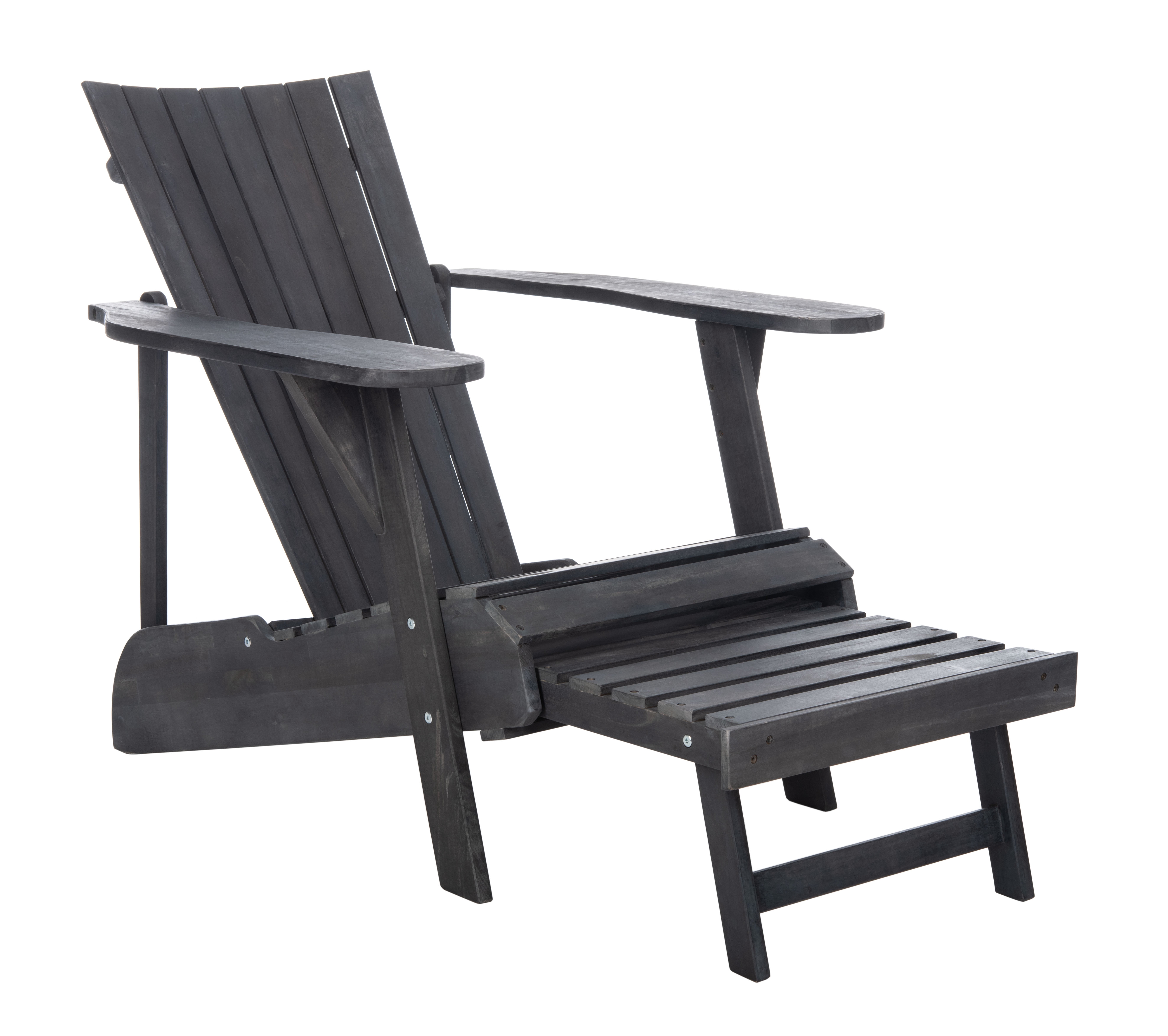 Safavieh Merlin Acacia Wood Adirondack Chair w/ Retractable Footrest in Gray