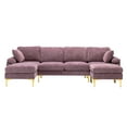 thumbnail image 3 of Living Room Sofa Set with Ottoman, Modern Accent Sectional Sofa with Chaise, Polyester Fabric U-Shape Modular Sectional Sofa Sleeper Couch with Plywood Frame and Metal Legs, Purple, 3 of 7