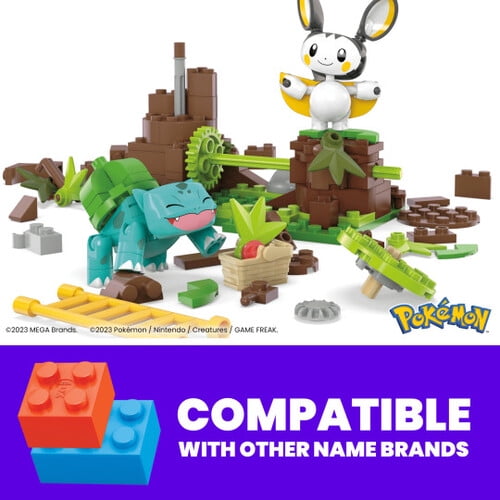 MEGA Pokemon Emolga and Bulbasaur's Charming Woods Building Toy Kit (194 Pieces) for Kids