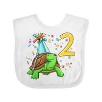 Inktastic 2nd Birthday Cute Turtle in Party Hat with Confetti Boys or Girls Baby Bib