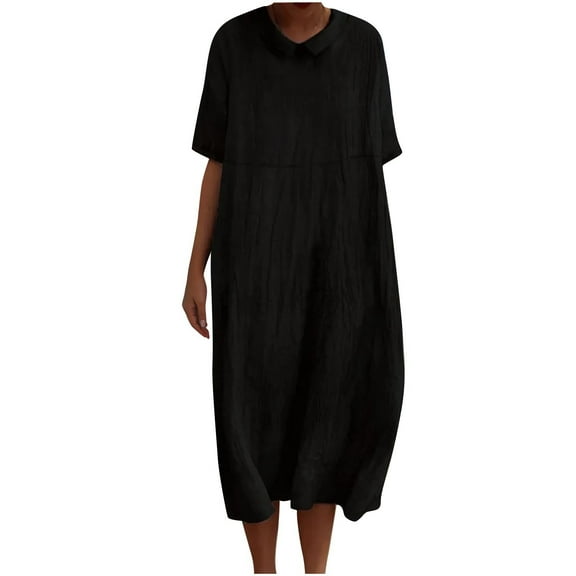 Summer Fashion Plus Size Dresses for Women Solid Color Casual Loose Fitting Daily Short Sleeved Lapel