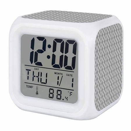 Alarm Clocks Gray Moroccan Texture Digital Clock 7 Color LED Night Light Silent Non-Ticking Battery Operated Classic Geometric Art Cube Clocks for Bedroom Bedside Living Room Office School
