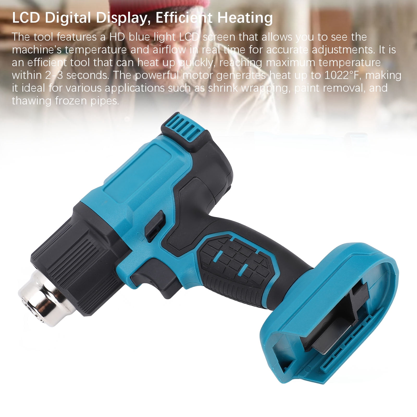 YAHHU Cordless Heat Tool Fast Heating Hot Air Gun Variable Temperature Control Overheat Guard Includes 3 Nozzles for Shrink Wrap Crafting DIY Projects (12.2 inches / 31 cm)