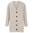 thumbnail image 6 of Amidoa Beige Womens Sweaters Long Sleeve Button up Oversized Knit Winter Pockets Cardigans Cardigans for Women Free Size, 6 of 6