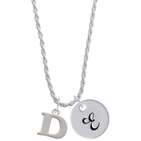 Delight Jewelry Silvertone Large Initial - D - Silvertone Script Initial Disc - E - Charm Necklace, 20"+3"