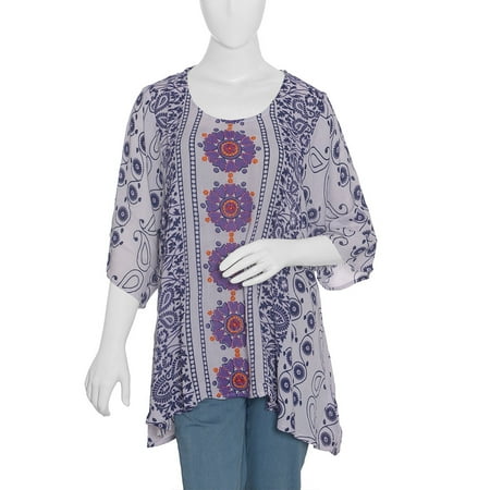 Womens Fashion White Purple Passion Hand Embroidered Top 100% Viscose Fashion Womens Tops Tees Lightweight Summerwear Dailywear