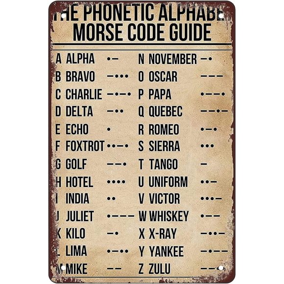 Vintage Tin Sign Retro Sign Sheet Signs Sign The Phonetic Alphabet Morse Code Guide Pilot Knowledge Outdoor Home Wall Decor 8x12 Inches