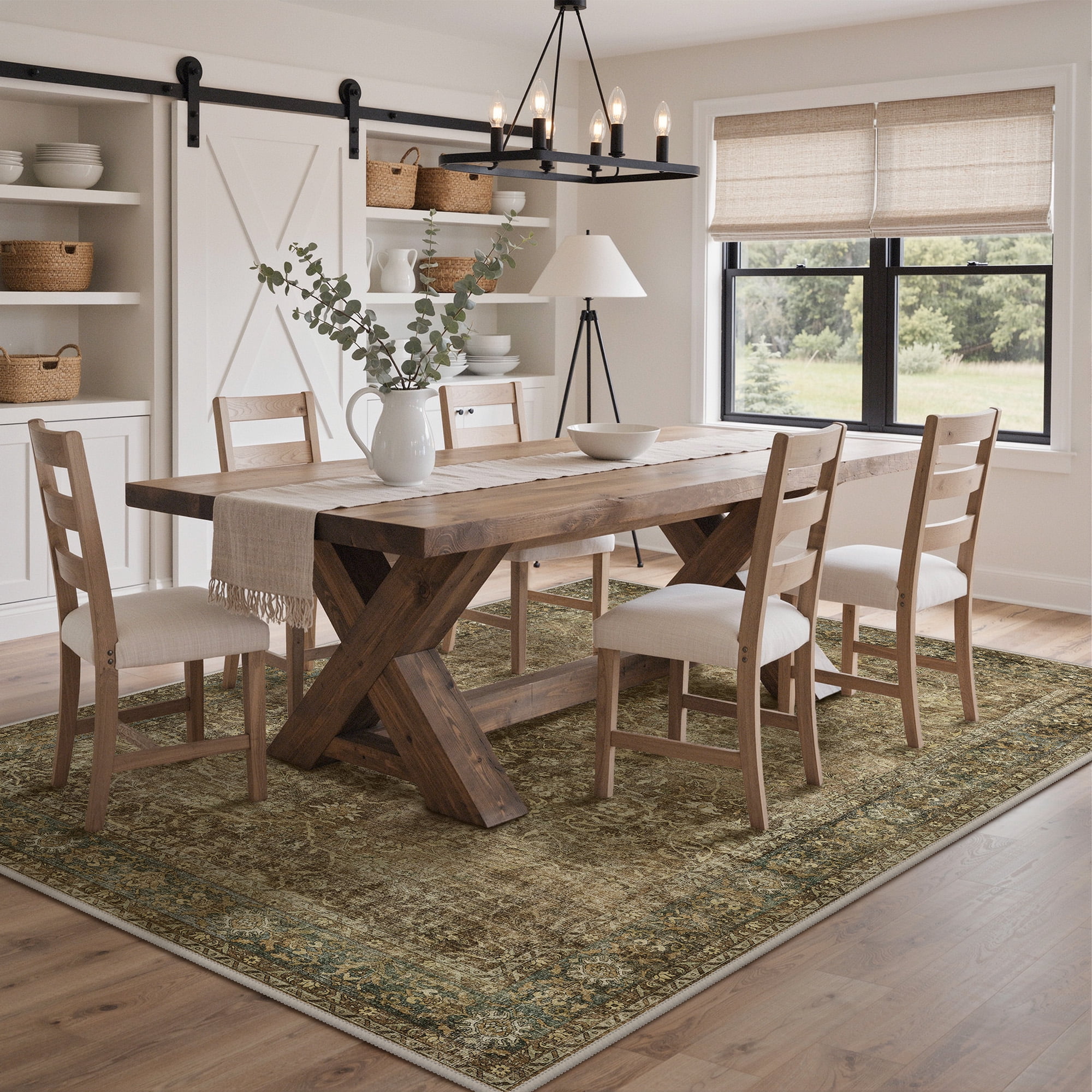 KUETH 5x7 Vintage Floral Area Rugs Machine Washable Rugs for Living Room, Non Slip Flat Pile Rug with Rubber Backing, Boho Rug for Entryway Bedroom Dining Room Home Office