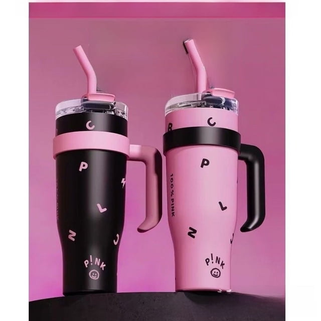 Taza de vacío gigante de gran capacidad de 40 oz con asa para automóvil, taza para automóvil con pajita para mantener el frío, regalo para parejas, taza de agua