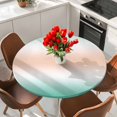 thumbnail image 2 of Teal Green Cream Ombre Round Tablecloth 36-44 Inch Round Fitted Table Cloth with Elastic Edge, Gradient Aesthetic Farmhouse Waterproof Table Cover Protector for Outdoor Picnic Party Dining, 2 of 9