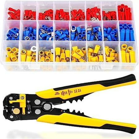 

CYLBAQ 3-in-1 Wire Stripper Cutter Crimper Set AWG10-24 Compound Automatic Wire Stripper with Terminal 400pcs