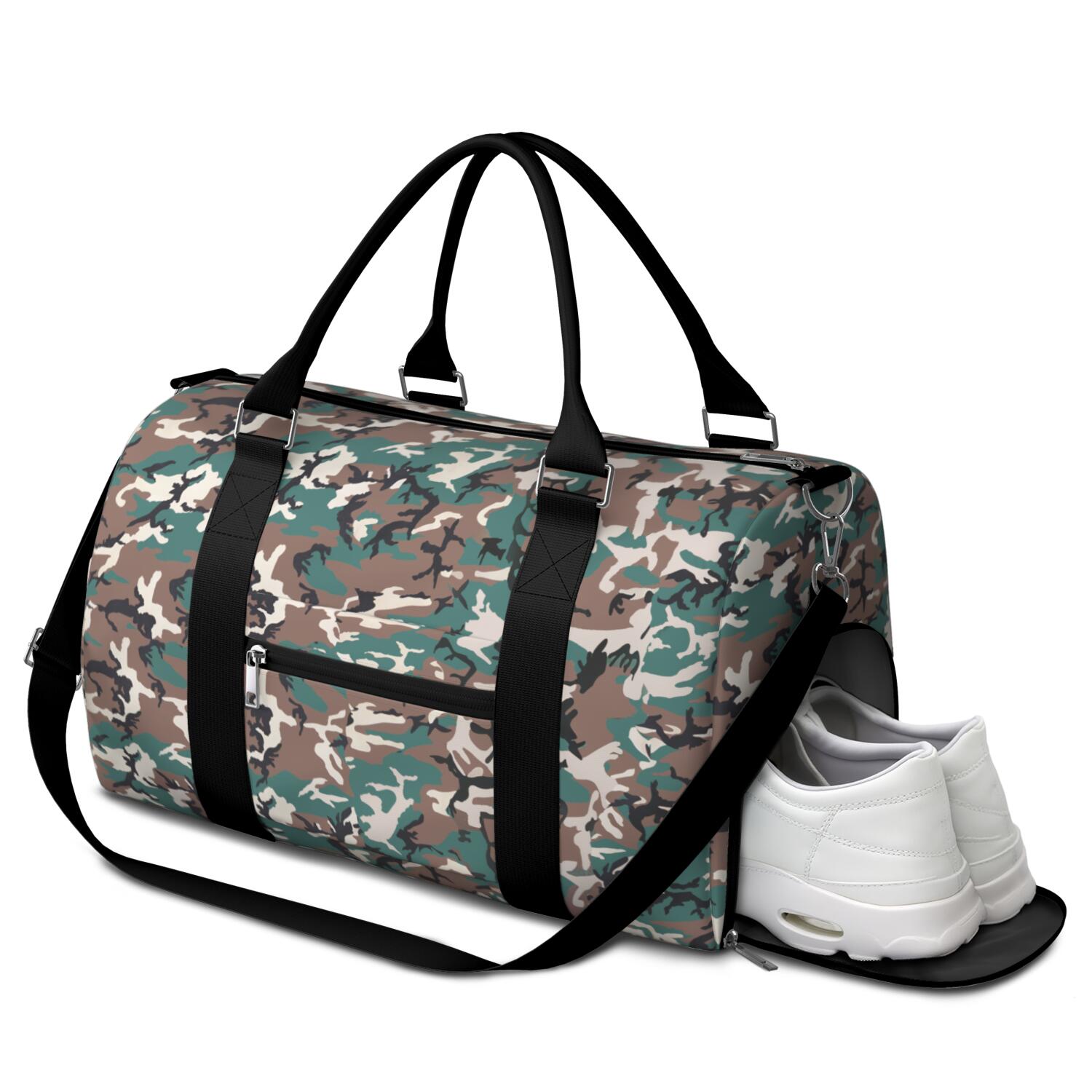 Camo Mens Gym Tote Duffle Bag with Wet Pocket & Shoe Compartment, Travel Duffel Bag Overnight Weekender Hospital Tote Girls Workout Carry on Bag with Luggage Sleeve