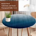 thumbnail image 4 of Navy Blue Ombre Round Tablecloth, Fitted Table Cover with Elastic for 55"-60" Round Tables, Contemporary Gradient Abstract Art Table Cloth Outdoor Indoor Dinning Party Waterproof Tablecloths, 4 of 7