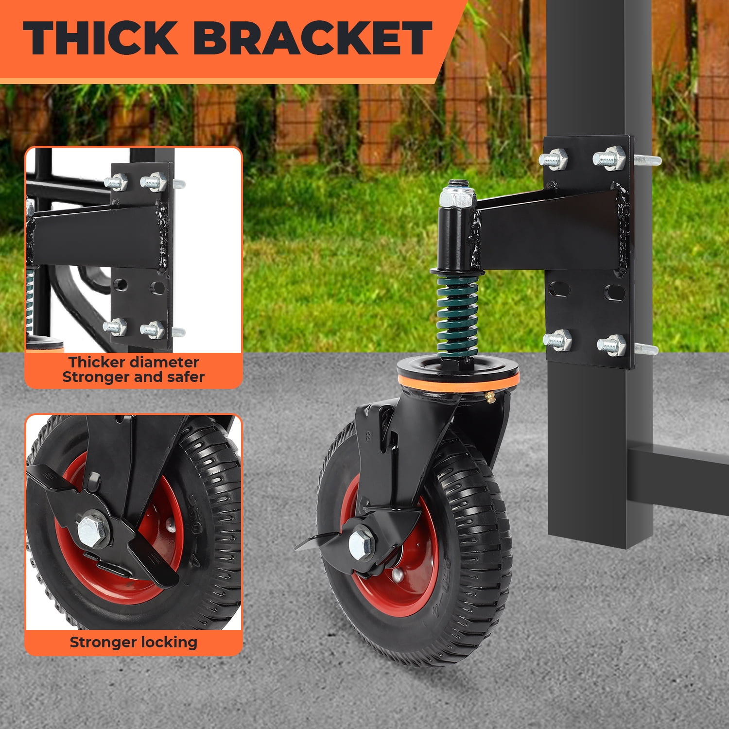 8inch Gate Casters with Brake, Moves Smoothly Fence Gate Wheel, 600 Lb Capacity 360 Degree Rotation Gate Wheels for Wooden/Metal Tube Gate Spring-Loaded Heavy Duty Gate Wheel Nuts Wrench Gloves