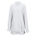thumbnail image 7 of QHFBli 2 Piece Linen Set for Women Summer Beach Outfits Long Sleeve Button Down Shirts and Shorts Casual Loungewear Set, 7 of 7
