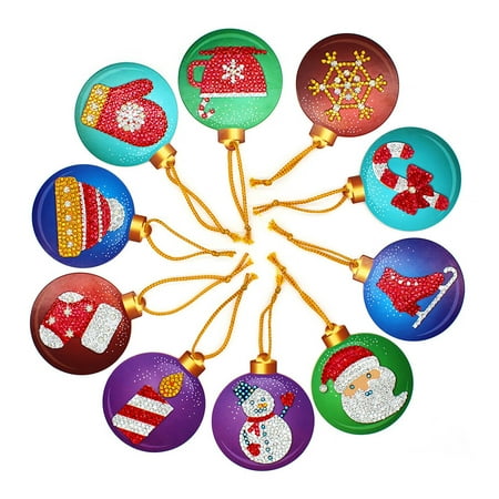 

FUNNYFAIRYE 5D Diamond Painting Kits Hanging Pendant Cards Adults for Xmas Tree Crafts Family Decor- 10 Pack