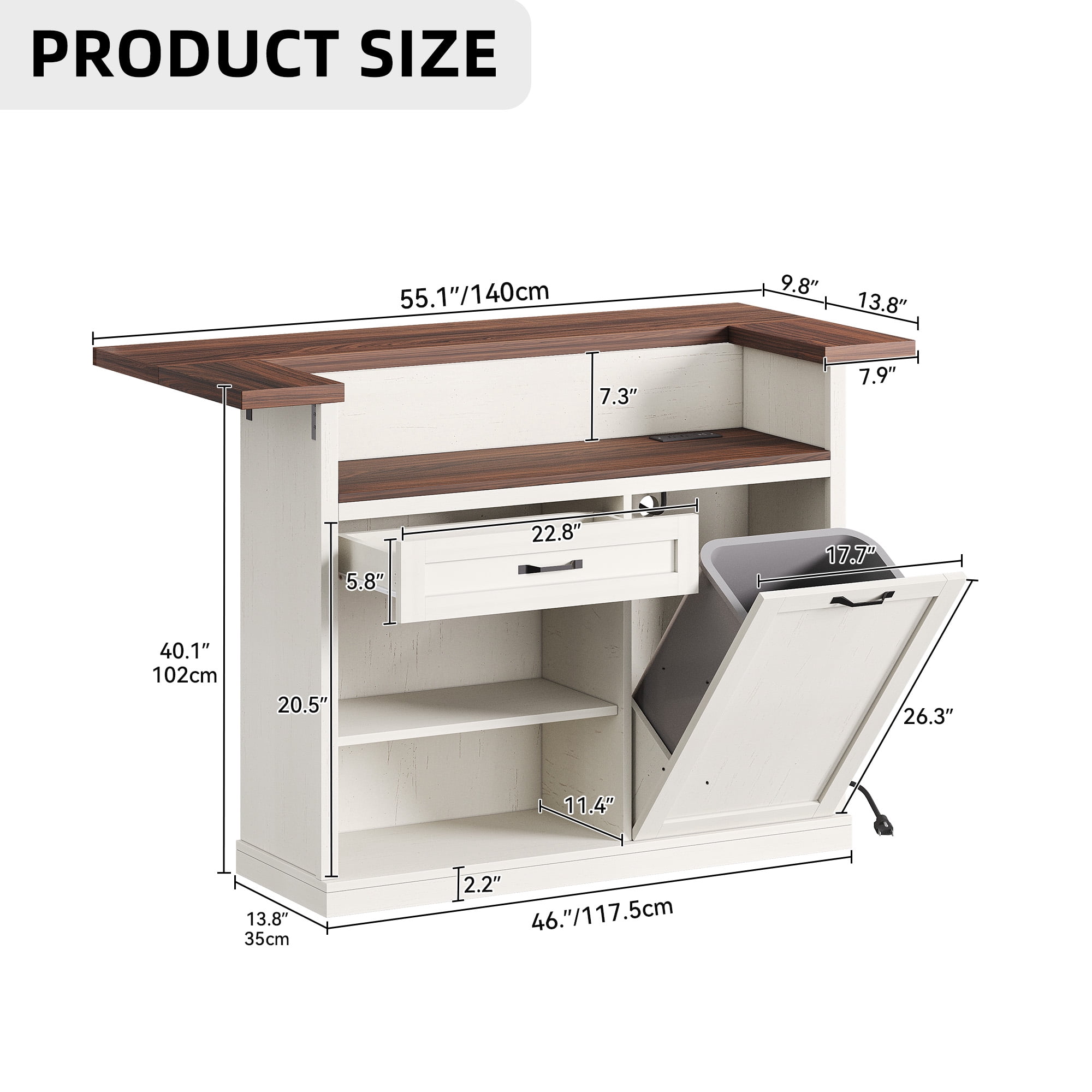 Homiflex 55" Kitchen Island with Storage, Lrage Rolling Island Cart with Drop Leaf, Walnut
