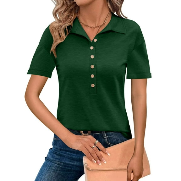 RYDCOT Womens Polo Shirts Short Sleeve Button Lapel Collared Summer Tops Business Casual Basic Tees Shirts Fashion Loose Fit Tunic Tops Green