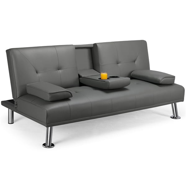 Luxurygoods Modern Faux Leather Futon With Cup Holders Gray Walmart Com Walmart Com