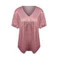 thumbnail image 5 of Dyfzdhu Sequin Tops for Women Dressy Casual Loose Fit V Neck Short Sleeve Saprkly Blouse Party Mardi Gras Shirt Pink, 5 of 5