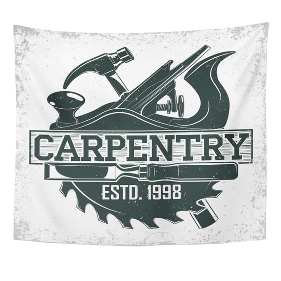REFRED Construction Vintage Woodworking Design Grange Stamp Creative Carpentry Emblem Woodwork Wall Art Hanging Tapestry Home Decor for Living Room Bedroom Dorm 51x60 inch