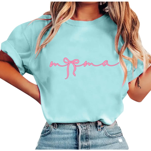 Tops de Manga Corta de Verano para las Mujeres Imprimir Blusa de Cuello Redondo, Moda Ligera de Poliéster Spandex