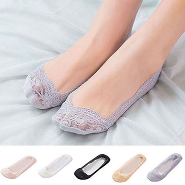 Flmtop Mode Coton Dentelle Fleur Invisible Doublure Coupe Basse Bateau Cheville Chaussettes