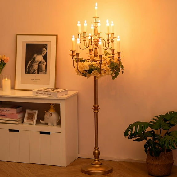 51in Tall Candelabra Candle Holder with 13 Branches - Gold Metal Candle Stand for Wedding, Christmas, Birthday, and Event Decorations