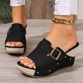 thumbnail image 3 of SACFOF Women's Slide Heeled Sandals Opened Square Toe Chunky Block Heel Slippers with Buckle Slip on Long Womens Slippers, 3 of 6
