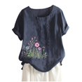 thumbnail image 3 of Camiseta Casual de Manga Corta con Botón de Cuello Redondo de las Mujeres, Tops Cortos para las Mujeres, 3 of 4