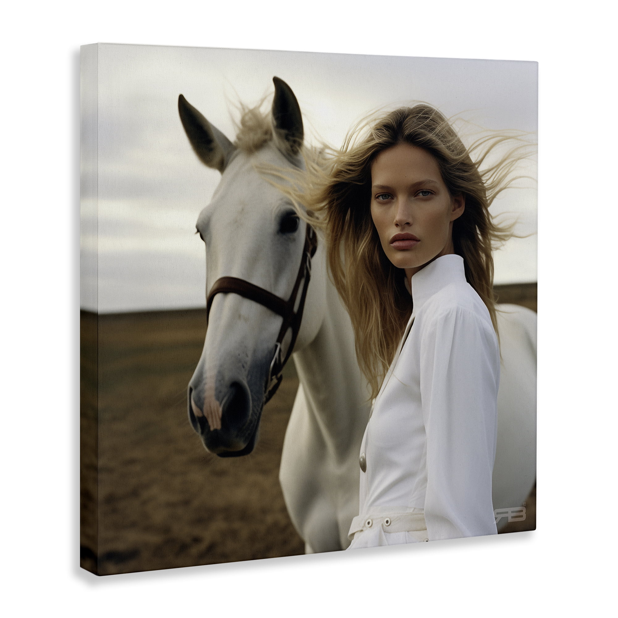 Stupell Industries Girl in White with Horse People Painting Wrapped Canvas Art Print Wall Art, 30 x 30