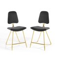 thumbnail image 1 of Counter Stool Chair, Set of 2, Velvet, Metal Steel, Black, Modern Contemporary Urban Design, Bar Pub Cafe Bistro Hotel Restaurant Hospitality, 1 of 10