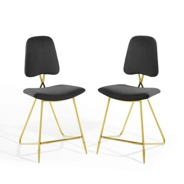 Counter Stool Chair, Set of 2, Velvet, Metal Steel, Black, Modern Contemporary Urban Design, Bar Pub Cafe Bistro Hotel Restaurant Hospitality