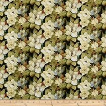 Springs Creative Products Susan Winget Iridescent Peacock Magnolia Fabric, Black, Fabric By The Yard