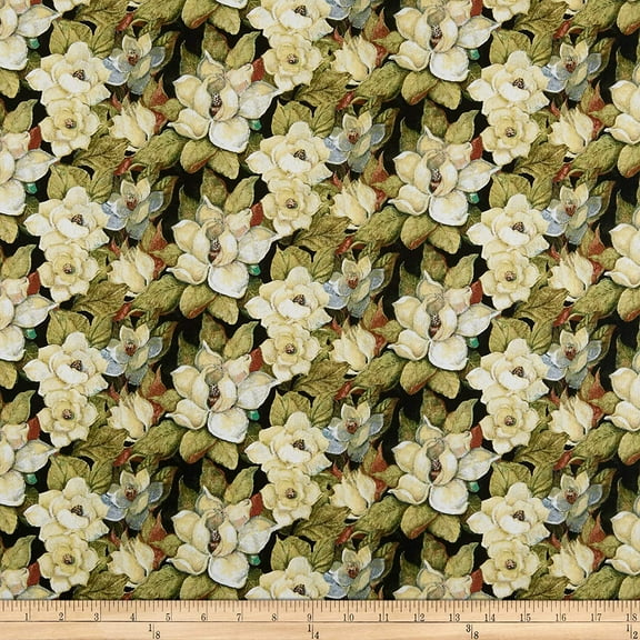 Springs Creative Products Susan Winget Iridescent Peacock Magnolia Fabric, Black, Fabric By The Yard