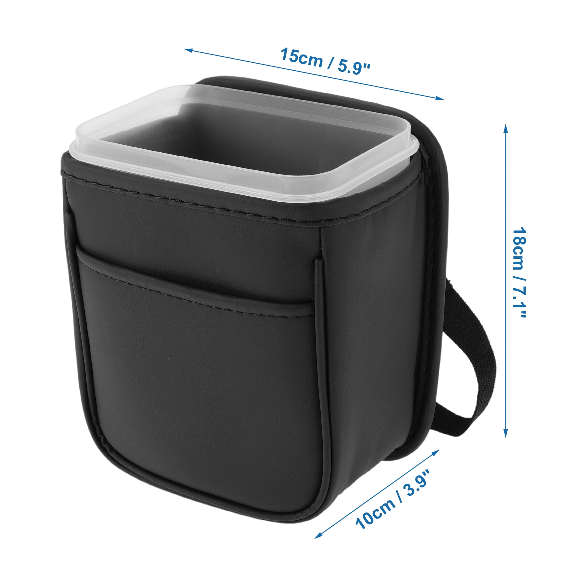 Unique Bargains Car Trash Can Hanging Faux Leather 5.9x3.9x7.1in 1pcs Black