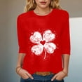 thumbnail image 2 of felwors Saint Patricks Day for Women Lucky Shamrock 3/4 Sleeve Shirt Funny Irish Graphic Tee Spring Party Tops (Red, M), 2 of 8