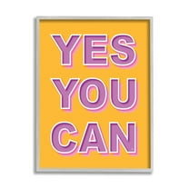 Stupell Industries Yes You Can Purple & Yellow Typography Painting Gray Framed Art Print Wall Art, 24 x 30