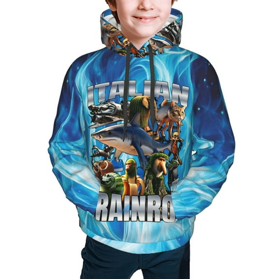 Italian Brainrot Kids' Hoodie 3d Print Sweatshirt Soft Pullover Hooded With Big Pockets For Boys Or Girls Small