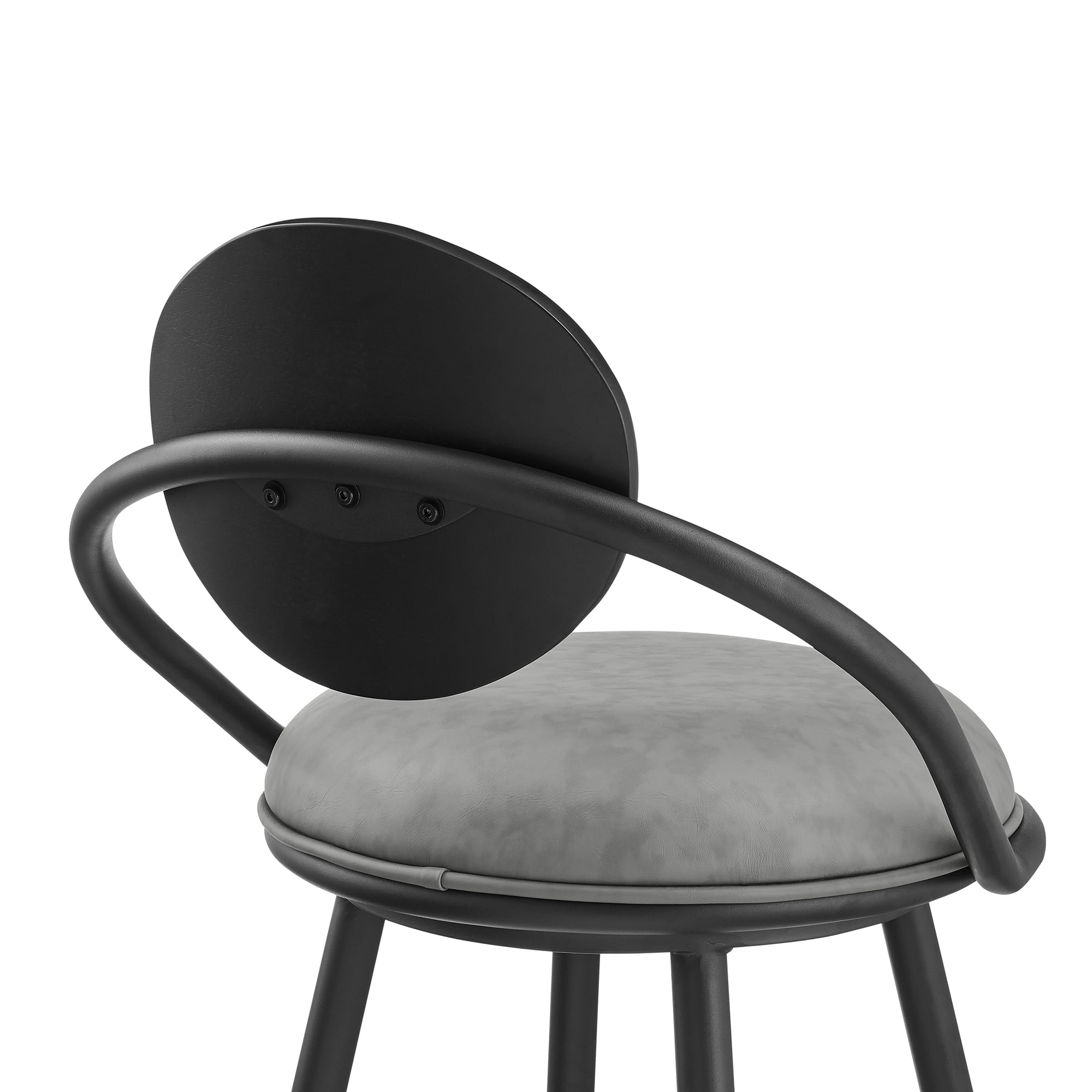 Carnation 30" Swivel Bar Stool in Black Iron with Gray Faux Leather/Black