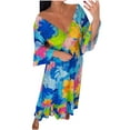 thumbnail image 2 of QIPOPIQ Robes pour Femmes Plissées Taille Haute à Étages Manches Courtes Robe Midi Tendance Décontractée Robes Élastiques Robe d'Été Taille Col en V Imprimé Manches 3/4 Robe Ample Offres 2023, 2 of 6